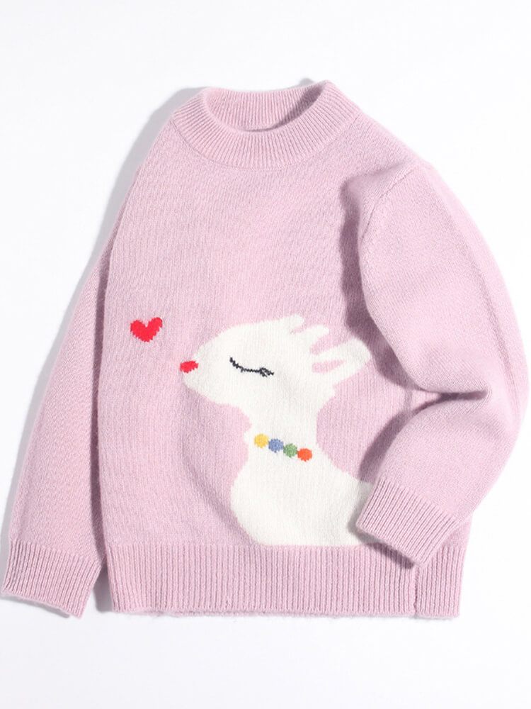 (image for) Deer and Heart Knit Soft Pink Cashmere Pullover Sweater for Girl